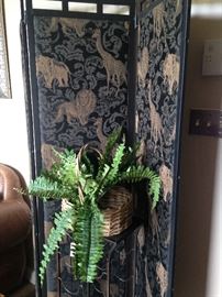 One of several room dividers; plant stand, basket, & fern