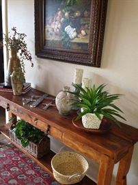 Rustic sofa/entry table; great accessories