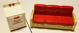 Vintage IDEAL Dollhouse Sleeper Sofa and Stove