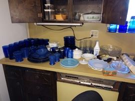 Kitchen: Blue Glasses & Plates