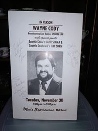 Living Room: Poster Wayne Cody w/autograph, Autographs of Jack Sikma and Jim Zorn