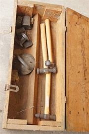 Auto Body Tools in Wooden Crate Tool Chest