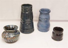 Lot of 4 Heavy Pottery Pieces Various Sized Vase ...