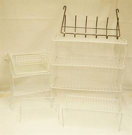 Lot of 9 Wire Organizer Shelves, Baskets and Hange ...