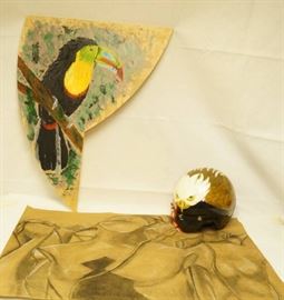 Lot of Cool Art Toucan Bird on a Board, Eagle on