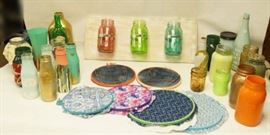 Lot of Pretty Decorated Glass Jars and Embroider H ...