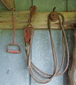 Misc Lot Hay Hook and Pulley with Rope