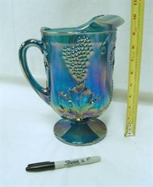 Vintage Harvest Grape Carnival Glass Pitcher Ver ...