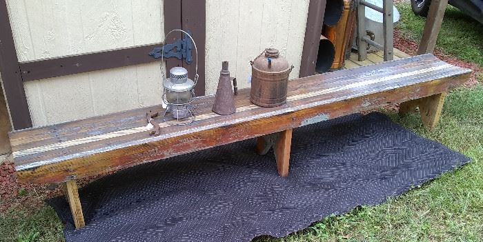 Antique Railroad items! Restored passenger bench, N&W Lantern, N&W torch, N&W oil can, N&W wrench