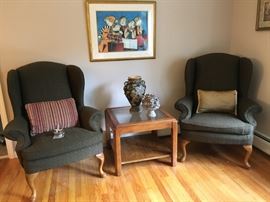 Wing chairs side table (there is a coffee table and another side table to match.)