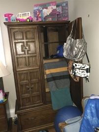 armoire, blankets, Makowsky handbag...toys