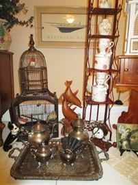 Silver plate set, bird cage, decorative collectibles