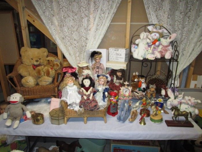 Wicker child's rocker, Collectible dolls, Misc toys, Ty beanie babies, etc.