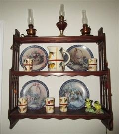 wall chels, porcelain plates, kerosene lamps, juice set