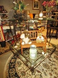 Matching glass & metal coffee table, sofa table and end table, doll furniture, toys, etc.