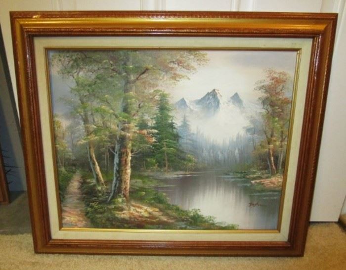 Mountain scene framed painting