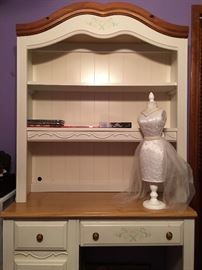 White bedroom set with twin bed (headboard, mattress and box spring), desk with bookcase, dresser and nightstand 