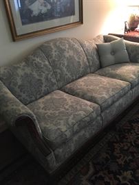 Large Victorian-style Sofa with blue damask upholstery