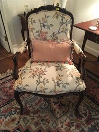 Pair of Ethan Allen French Side Chairs with floral upholstery 