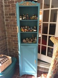 Small painted wood Cabinet filled with collectibles