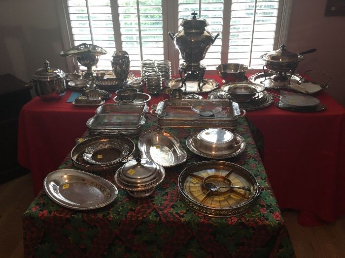 Large assortment of Silverplate pieces - including a beautiful Samovar and several large serving pieces.