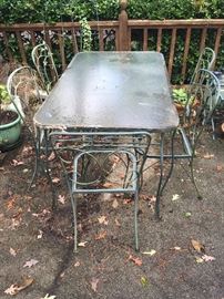 Verdigris glass-top Table with set of 6 Chairs (no Pads)