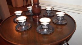 Set of 6 sterling w/ Lenox china insert demitasse cups and saucers