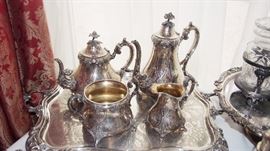 Fine Old Silver plate Service with lovely FLower decoration tray is especially pretty too