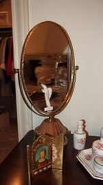 Pretty Vanity items includ. lighted Gold Mirror, perfume sets, glass trinket boxes and more