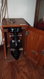 old microscope in case
