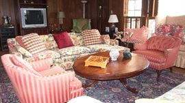 Pr. Fine Sitting Chairs, Old table cut down into coffee table and vintage sofas and settees