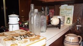 Old Baby Bottles, string holder and pottery