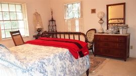 Darling Vintage Bedroom Suite includ. Marble top chest, lady's chair, corner etegere, barley twist bed and secretary too