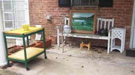 Garden art and tables, stands, pecan pickers, pots, boot scrapers and more