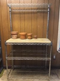 Metal and Wood Potting Bench with Pots https://ctbids.com/#!/description/share/51284