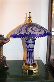 Dresden by Peck signed Cobalt blue crystal lamp