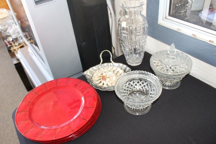 Designer plates, crystal dishes, bowls