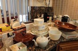 Corning ware, dishes, teapots
