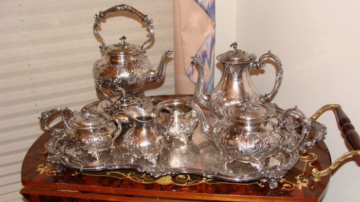 John Turton hand chased Sheffield silver plate tea, coffee, chocolate set