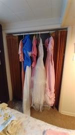 3 wedding dresses -- 1950 (size 6), 1970 (size 8), 1980 (size 18)  & several bridesmaid dresses