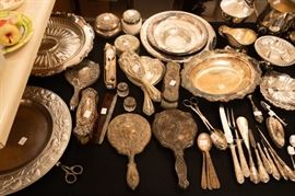 Some of these pieces are silver.  Also, vintage comb, brush, and mirror sets.