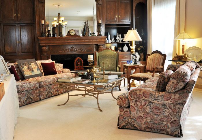 View of the large, well appointed living area on the 1st floor - features fine furniture, lighting and decor.