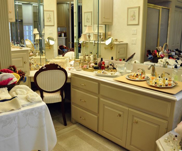 View of the large master bath with so many treasures - at least 50 full miniature perfume bottles and other items