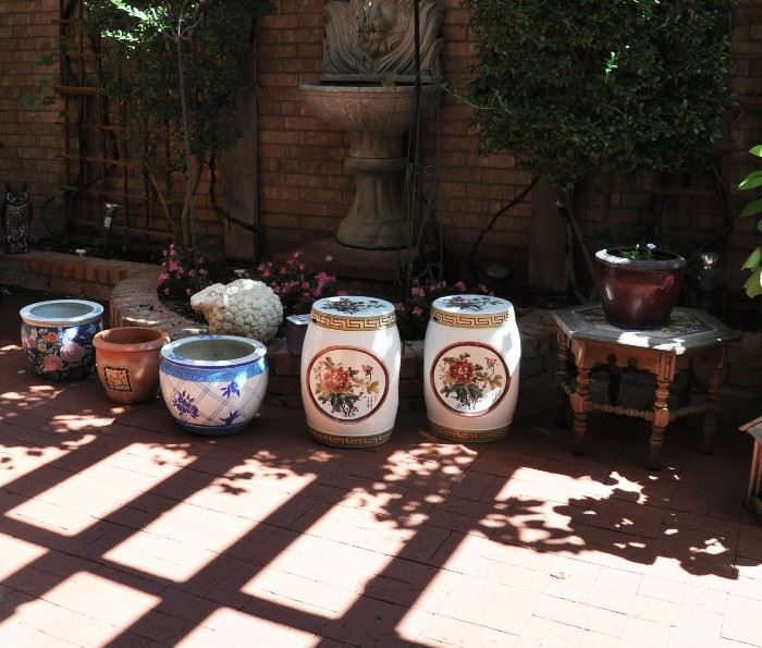 Patio pots and Asian garden seats