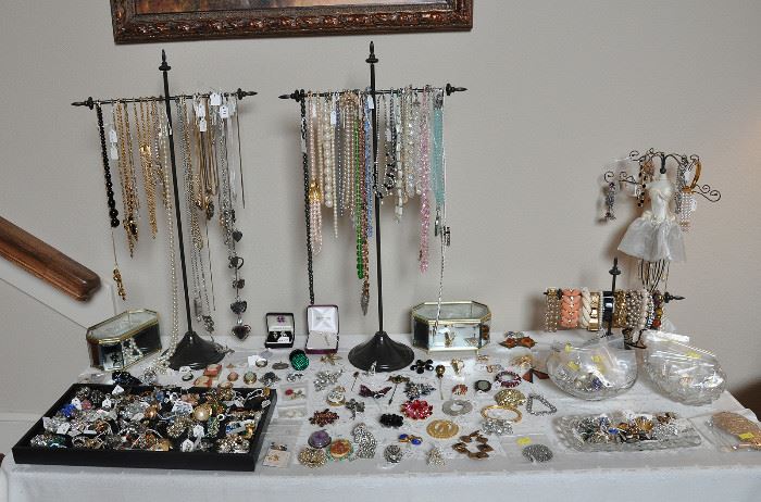 There are 3 tables of costume jewelry on the 2nd floor - vintage, more recent, some designer pieces