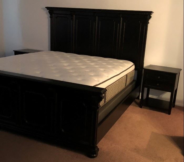 King Paneled Bed Frame, Dresser w Mirror and Nightstands
