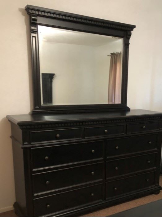 King Paneled Bed Frame, Dresser w Mirror and Nightstands