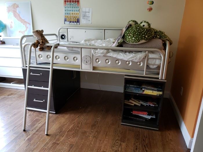 bunk bed with storage and USB radio speakers
