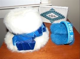 Vintage rabbit hat, Michael Kors ear mujffs, beaded purse