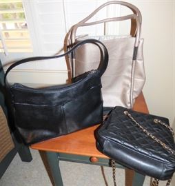 Alfani black leather purse, Neiman Marcus gold leather tote